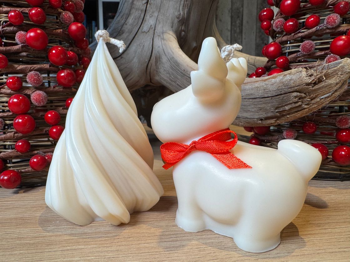 Set Handgefertigt! Kerzen Elch mit Weihnachtsbaum