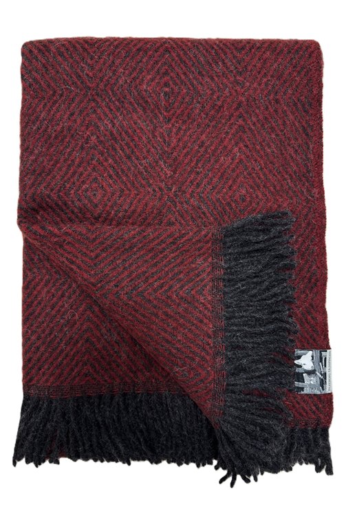 Wollplaid  aus Norwegen aus 100% Schurwolle bordeaux/coke