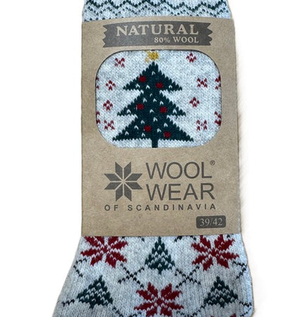 Weihnachtssocken mit Weihnachtsbaummotiv aus 80% Schurwolle mit Box