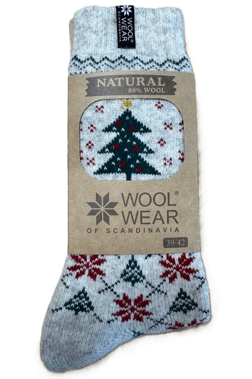Weihnachtssocken mit Weihnachtsbaummotiv aus 80% Schurwolle mit Box