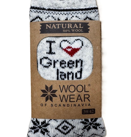 NEU!  Grönland Wollsocken aus 80% Wolle mit der grönländischen Flagge.