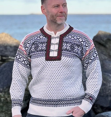 Norweger Pullover,  weißer Norwegerstrick aus 100 % reiner Schurwolle