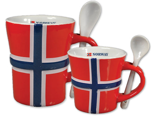 2 Klassische Norwegen-Mugs mit Löffel