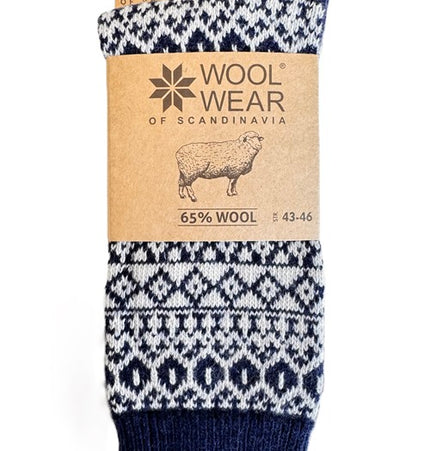 Isländer Wollsocken mit isländischer Flagge aus 65 % Kammwolle. Marine