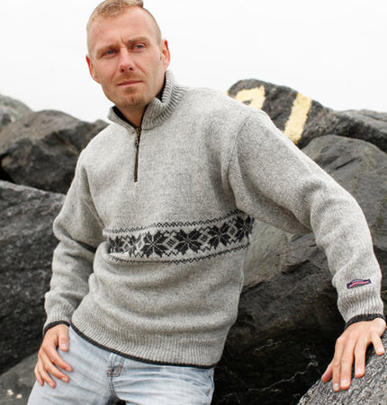 Norweger Pullover aus 100% reiner Wolle mit Reißverschluss aus Norwool