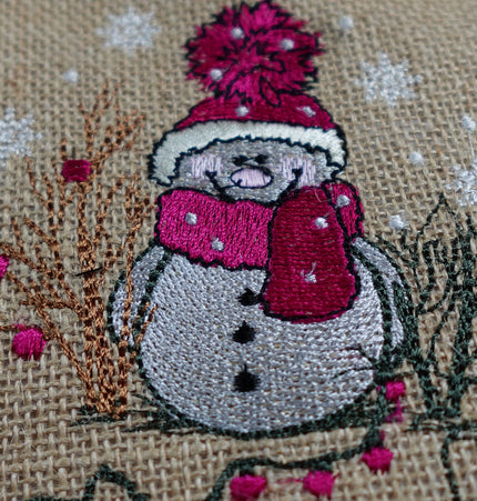 LittMoo Weihnachtsdeko Jutebeutel mit tollem Schneemann aufgestickt