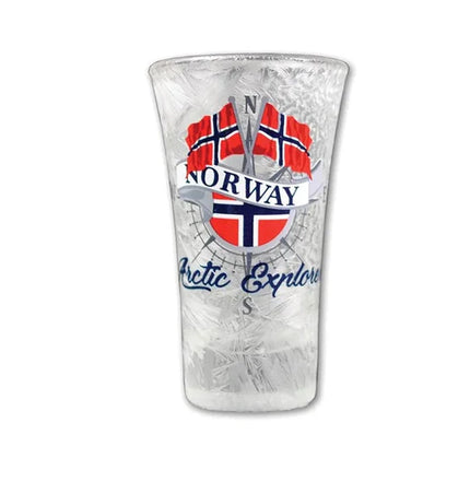 Shotglas, zwei Norwegenflaggen, Frostdesign, Aquavit Glas