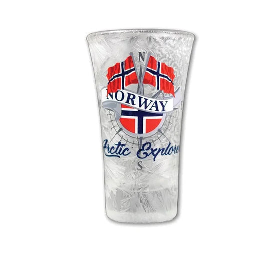 Shotglas, zwei Norwegenflaggen, Frostdesign, Aquavit Glas