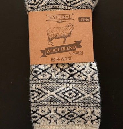 Dicke schwarze Norweger Wollsocken aus 80% Wolle mit gewebter Norweger Flagge