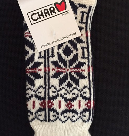 Wollsocken mit Schneeflockenmuster aus 60% Wolle.